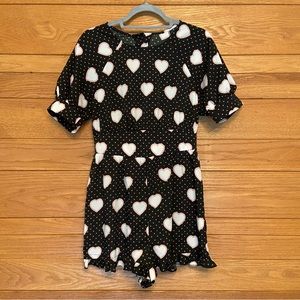 Asos heart print Barbiecore polka dot ruffle trim romper